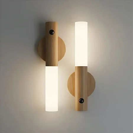 Luminária Led Recarregável Sensor de Movimento Madeira Minimalist Mesa Parede Magnética -