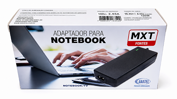 Adaptador MXT para Notebook/TV, bivolt automático, com saída 19V 2,63A e potência de 48W