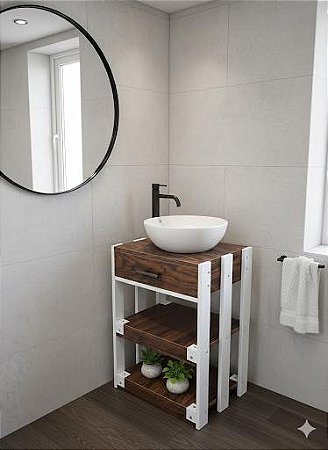 Gabinete MDF Branco e Freijó para cuba