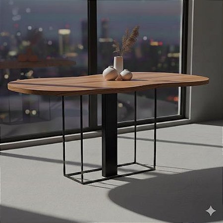 Mesa orgânica MDF Muiracatiara estilo industrial