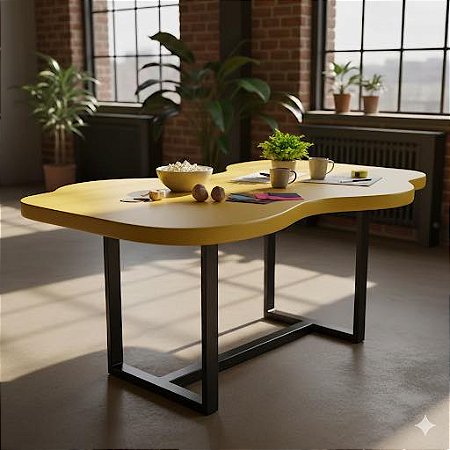 Mesa orgânica MDF Laqueado amarelo estilo industrial