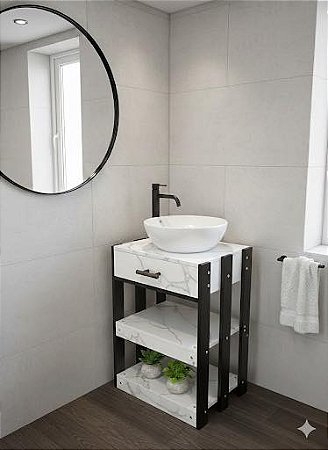 Gabinete MDF Branco e Preto para cuba