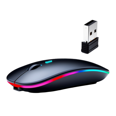 Mouse Sem Fio Bluetooth Wi-Fi RGB Preto