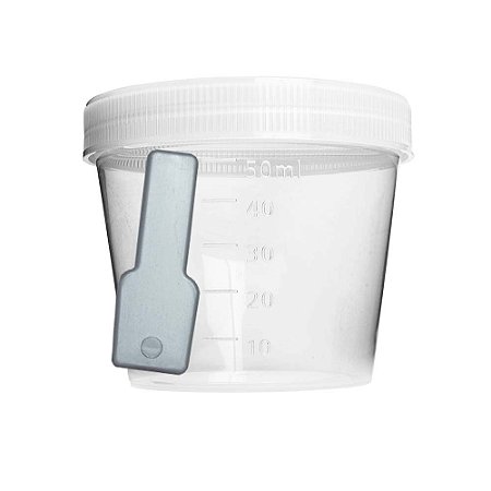 Coletor não Estéril, Transparente, com Pá, Tampa Branca, 50ml C/100 FL1-03501