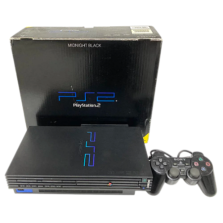 PlayStation 2 Midnight Black SCPH-50000 NB Japonês – Completo na Caixa – Serial Batendo