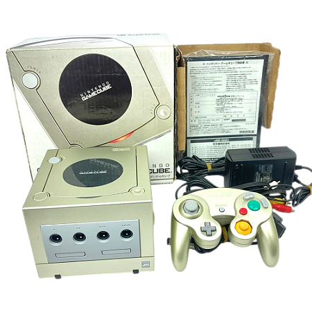 Nintendo Gamecube Starlight Gold Dourado DOL-101 Japonês Com Caixa Original caixa interna e Manual de Instruções Serial Batendo