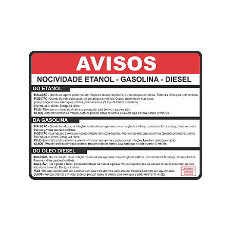 Adesivo Avisos de Nocividade - Etanol - Gasolina - Diesel