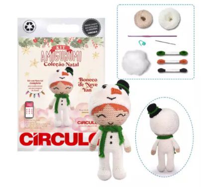 KIT AMIGURUMI COLEÇÃO NATAL 23 COR 4 BONECO DE NEVE YAN