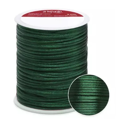 CORDÃO DE CETIM 2MM ARTEPUNTO CD001 COR 154 VERDE ESCURO 50 MTS