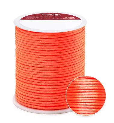CORDÃO DE CETIM 2MM ARTEPUNTO CD001 COR 162 LARANJA NEON 50 MTS