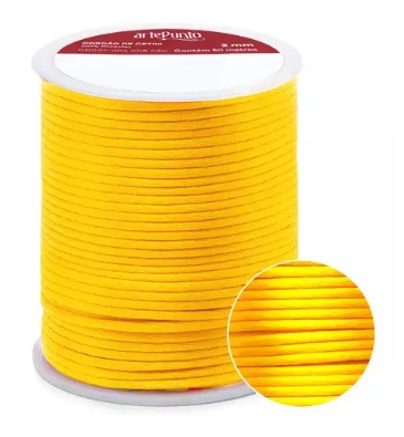 CORDÃO DE CETIM 2MM ARTEPUNTO CD001 COR 006 AMARELO CANÁRIO 50 MTS