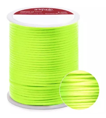CORDÃO DE CETIM 2MM ARTEPUNTO CD001 COR 164 AMARELO NEON 50 MTS