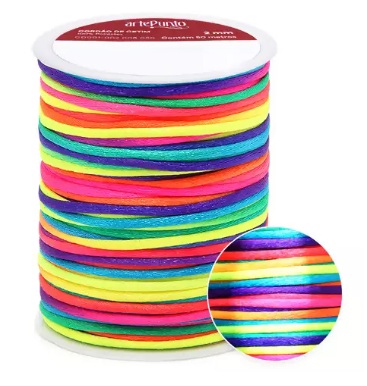 CORDÃO DE CETIM 2MM ARTEPUNTO CD001 COR 015 MULTICOR 50 MTS