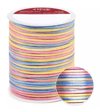 CORDÃO DE CETIM 2MM ARTEPUNTO CD001 COR 170 MULTICOR UNICÓRNIO 50 MTS