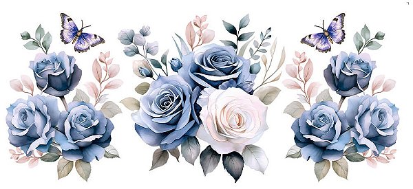TRANSFER TÊXTIL 45X9,15CM TTB6L-006 BARRADO ROSAS AZUIS