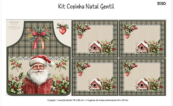 KIT AVENTAL 5 PEÇAS COZINHA NATAL GENTIL 3130 IGARATINGA