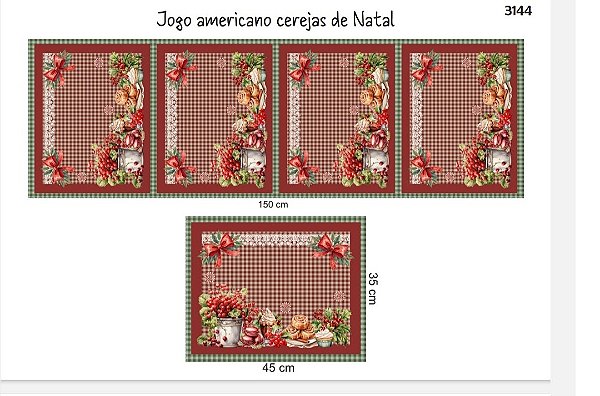 4 UNID JOGO AMERICANO CEREJAS DE NATAL 3144 IGARATINGA