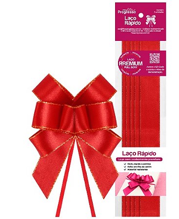 LAÇO RÁPIDO CETIM/OURELA DOURADA 22MM 5 UNID LRD005 COR 209 VERMELHO PROGRESSO