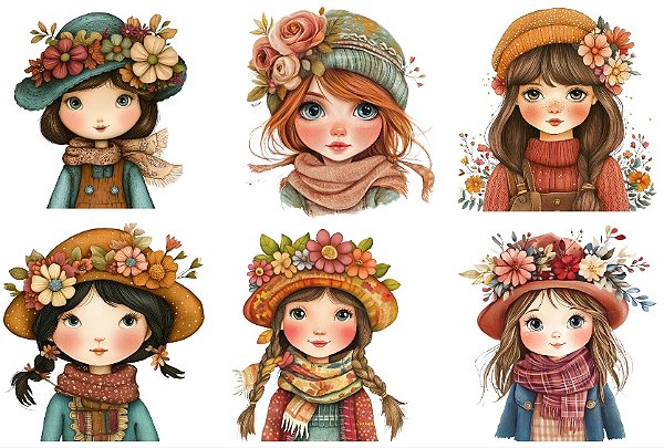 ESTAMPA FÁCIL EST 111319 MENINAS COM CHAPEU E FLORES - FABRICART