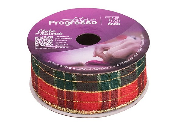 FITA ARAMADA XC026-038 38MM COR 01 XADREZ NATALINO OURELA DOURADA 10 MTS