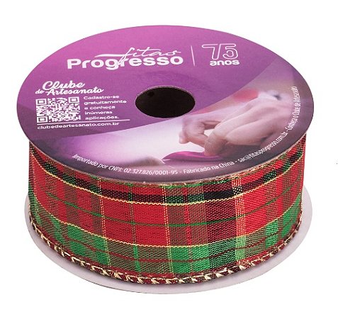 FITA ARAMADA XC025-038 38MM COR 01 XADREZ NATALINO OURELA DOURADA 10 MTS