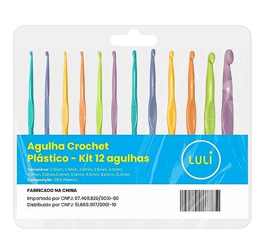 KIT AGULHA CROCHÊ PLASTICO 12 UNID LULI
