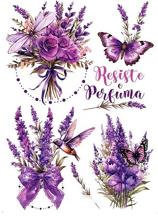 TRANSFER TÊXTIL 20X27,5CM TTR6L-008 LAVANDA E ROSAS LILASES LITOARTE