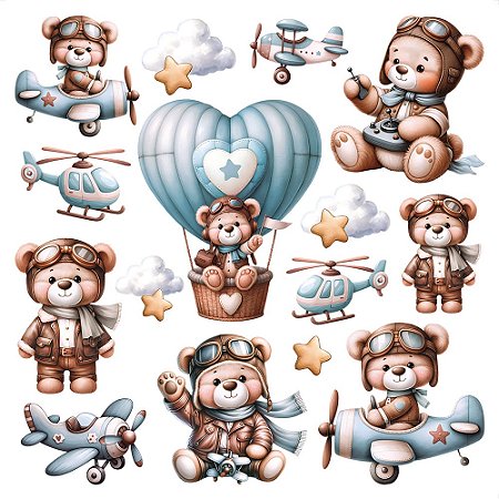 TRANSFER TÊXTIL 13,5 X 13,5CM TTQ4-033 URSO AVIADOR III LITOARTE