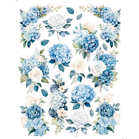 TRANSFER DE IMAGEM 15X19,5CM TIM1-002 HORTÊNCIAS E ROSAS LITOARTE