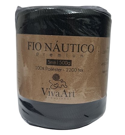 FIO NÁUTICO 5MM 500 GR COR PRETO VIVA ART
