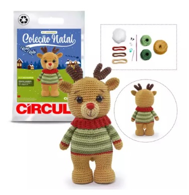 KIT AMIGURUMI COLEÇÃO NATAL 2025 COR 3 RENA RUBI APROX 23 CM