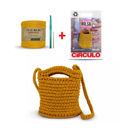KIT MINHA PRIMEIRA BOLSA FIO DE MALHA PREMIUM COR 1 CURRY