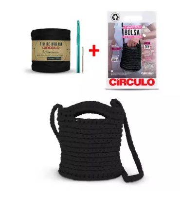 KIT MINHA PRIMEIRA BOLSA FIO DE MALHA PREMIUM COR 3 PRETO