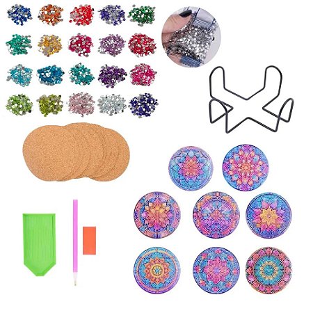 PORTA COPO PINTURA DIAMANTE MANDALA 10CM 8 PÇS