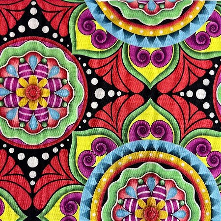 TECIDO TRICOLINE DIGITAL MANDALAS COR 490 MEDIDAS: 50X1,40 MTS IGARATINGA