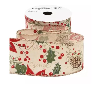 FITA ARAMADA TCR043-063 63MM COR 001 FLOR DE NATAL E PINHA 10 MTS