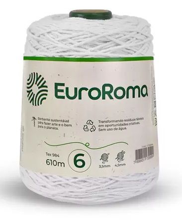 BARBANTE EUROROMA 600 GR FIO 6 COR 200 BRANCO 610 METROS