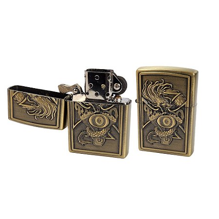 Isqueiro De Metal Jiantai Dourado - Dragão/Motor
