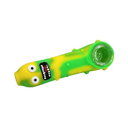 Pipe De Vidro Com Silicone - Ameba Verde/Amarelo