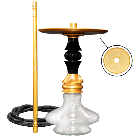 Narguile Completo Marajah Hookah Umbrella Nano - Dourado Preto Brilhante