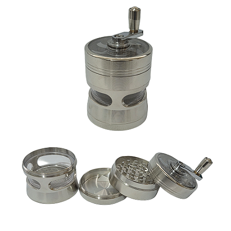 Dichavador De Metal DK Manivela Visor Grande - Prata