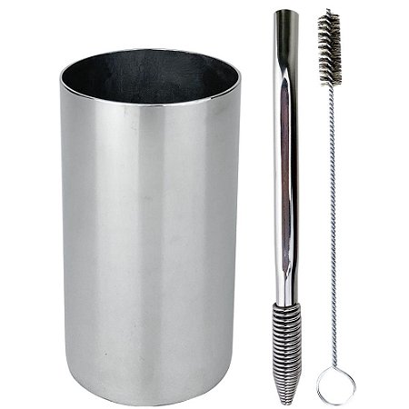 Kit Terere Copo Redondo e Bomba Cônica Aço Inox - Cromado