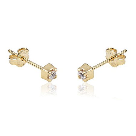 Brinco Solitário Zircônia - Folheado a Ouro 18k - 1 Par