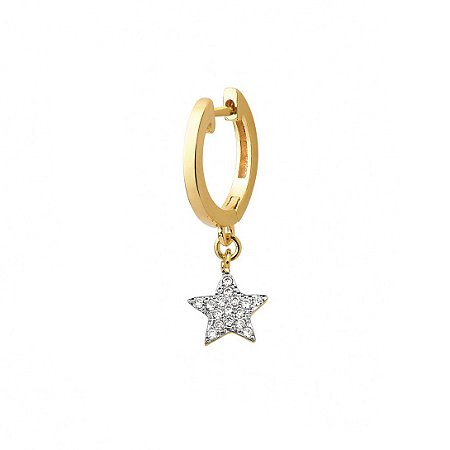 Brinco Estrela Cravejado 18k Folheado a Ouro - 1 Peça (Não é o Par)