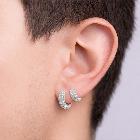 Brinco Segundo Furo Masculino Argola Pavê - 2 peças