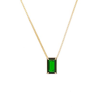 Corrente de Ouro com Pingente de Pedra Zircônia Verde ROMMANEL  + Embalagem De Presente