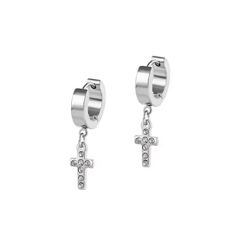 Brinco Masculino Cruz Pingente Cravejado - PAR