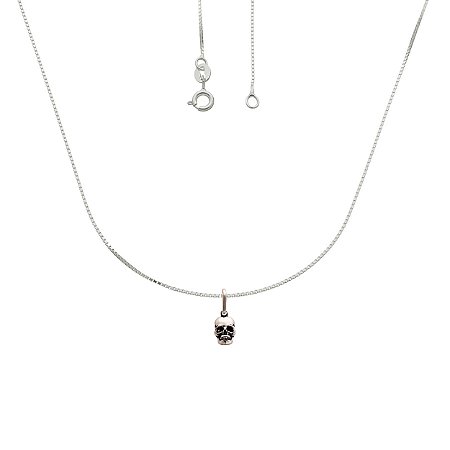 Corrente de Prata com Pingente Caveira Prata 925 + Embalagem De Presente