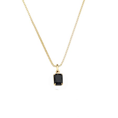 Corrente de Ouro com Pingente de Pedra Zircônia PRETA ROMMANEL  + Embalagem De Presente