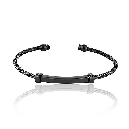 Pulseira Bracelete Masculino Cabo de Aço Inoxidável Preto